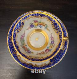 Lovely WK Wilhelm Koch Dresden Germany Blue Gold Fruit & Flower Tea Cup & Saucer