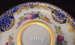 Lovely WK Wilhelm Koch Dresden Germany Blue Gold Fruit & Flower Tea Cup & Saucer