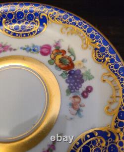 Lovely WK Wilhelm Koch Dresden Germany Blue Gold Fruit & Flower Tea Cup & Saucer