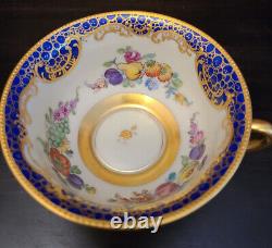 Lovely WK Wilhelm Koch Dresden Germany Blue Gold Fruit & Flower Tea Cup & Saucer