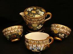 MARKED Kutani Kaga JAPANESE MEIJI PERIOD KUTANI TEA SET POT & CUPS & WATER CUP