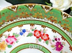 MINTONS tea cup and saucer 1840's gold BEADS pink rose teacup green band trio