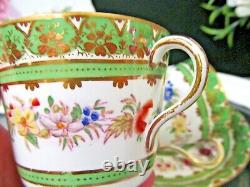 MINTONS tea cup and saucer 1840's gold BEADS pink rose teacup green band trio