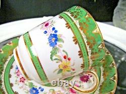 MINTONS tea cup and saucer 1840's gold BEADS pink rose teacup green band trio