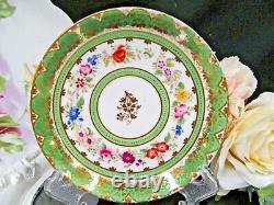 MINTONS tea cup and saucer 1840's gold BEADS pink rose teacup green band trio