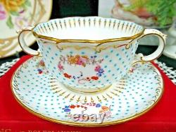 MINTONS tea cup and saucer beaded jeweled bullion teacup painted roses 1900s