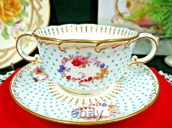 MINTONS tea cup and saucer beaded jeweled bullion teacup painted roses 1900s