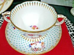 MINTONS tea cup and saucer beaded jeweled bullion teacup painted roses 1900s