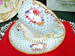 MINTONS tea cup and saucer beaded jeweled bullion teacup painted roses 1900s