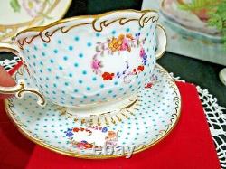 MINTONS tea cup and saucer beaded jeweled bullion teacup painted roses 1900s