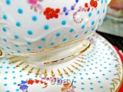 MINTONS tea cup and saucer beaded jeweled bullion teacup painted roses 1900s