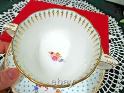 MINTONS tea cup and saucer beaded jeweled bullion teacup painted roses 1900s