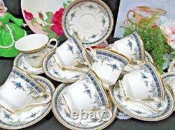 MINTONS tea cup and saucer set of 8 teacups Grasmere pattern painted blue teacup
