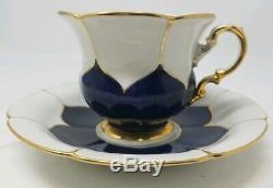 Meissen B Form Cobalt Blue and Gold Oversized Tea Cup & Saucer