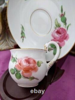 Meissen Demitasse Pink Rose, Gold Trim and Swan Handle