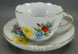 Meissen Hand Painted Flowers & Gold Entwined Handle Tea Cup & Saucer C