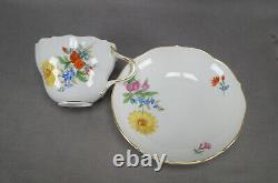Meissen Hand Painted Flowers & Gold Entwined Handle Tea Cup & Saucer C