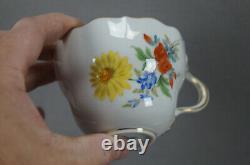 Meissen Hand Painted Flowers & Gold Entwined Handle Tea Cup & Saucer C