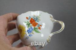 Meissen Hand Painted Flowers & Gold Entwined Handle Tea Cup & Saucer C