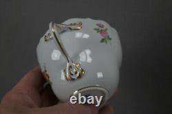 Meissen Hand Painted Flowers & Gold Entwined Handle Tea Cup & Saucer C