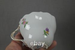 Meissen Hand Painted Flowers & Gold Entwined Handle Tea Cup & Saucer C