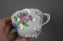 Meissen Hand Painted Flowers & Gold Entwined Handle Tea Cup & Saucer F