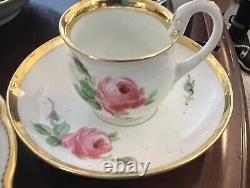 Meissen Pink Rose Demitasse Cup & Saucer with Swan Handle