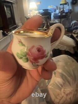 Meissen Pink Rose Demitasse Cup & Saucer with Swan Handle