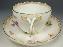 Meissen Porcelain Hand Painted Flower & Insects Tea Cup Saucer 1st Quality