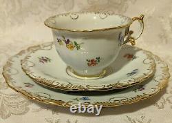 Meissen Set of 3-Tea Cup/Saucer/Dessert Plate Set Scattered Flowers X Backstamp