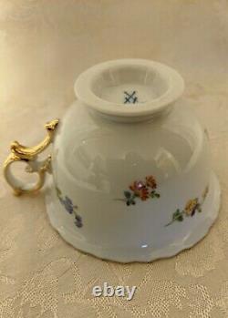 Meissen Set of 3-Tea Cup/Saucer/Dessert Plate Set Scattered Flowers X Backstamp