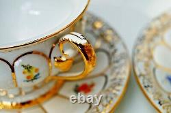 Meissen handpainted X form 2x large tea cups with 2x saucers