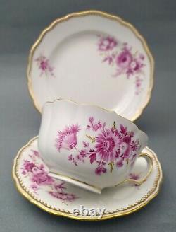 Meissen tea cup & saucer + dessert plate pink hand-painted 1st factory class