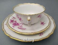 Meissen tea cup & saucer + dessert plate pink hand-painted 1st factory class
