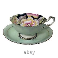 Mint Green Paragon Pansies Pansy Teacup Saucer Double Warrant Flowers Gold Trim