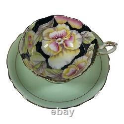 Mint Green Paragon Pansies Pansy Teacup Saucer Double Warrant Flowers Gold Trim