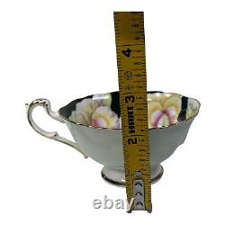 Mint Green Paragon Pansies Pansy Teacup Saucer Double Warrant Flowers Gold Trim