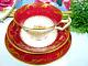 Mintons Cup & Saucer 1890's Red And Gold Teacup London Handle Bone China Trio