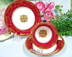 Mintons Cup & Saucer 1890's red and gold teacup London handle bone china trio