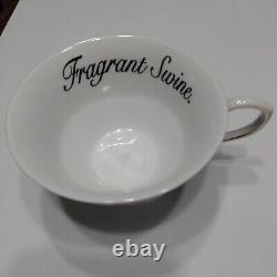Miss Havisham's Blue Floral Fragrant Swine Insult Tea Cup & Saucer