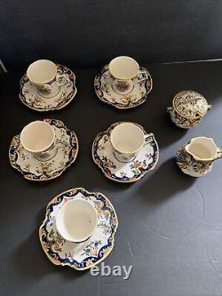 Mont. Saint Michel Le Tréport Antique French Tea Set Cups, Saucers 13 Pieces