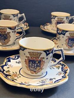 Mont. Saint Michel Le Tréport Antique French Tea Set Cups, Saucers 13 Pieces