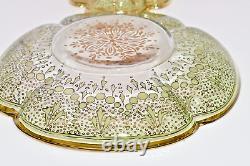 Moser Antique Tea Cup Set Quatrefoil Clear Cut to Green Heavy 14K Gilt Enameling