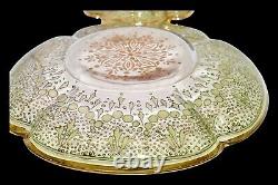 Moser Antique Tea Cup Set Quatrefoil Clear Cut to Green Heavy 14K Gilt Enameling