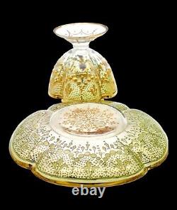 Moser Antique Tea Cup Set Quatrefoil Clear Cut to Green Heavy 14K Gilt Enameling