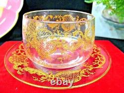 Moser Bohemian Raised Gold Floral Scroll tea Cup & Saucer art glass bowl
