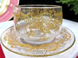 Moser Bohemian Raised Gold Floral Scroll tea Cup & Saucer art glass bowl