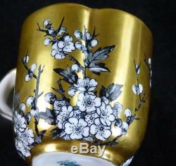 N824 C1890 Antique Coalport Porcelain Quatrefoil Cup Saucer Hawthorn Gold Ground