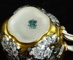 N824 C1890 Antique Coalport Porcelain Quatrefoil Cup Saucer Hawthorn Gold Ground
