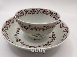 NEW HALL Antique English Tea Bowl & Saucer Bouquet & Pink Ribbon
